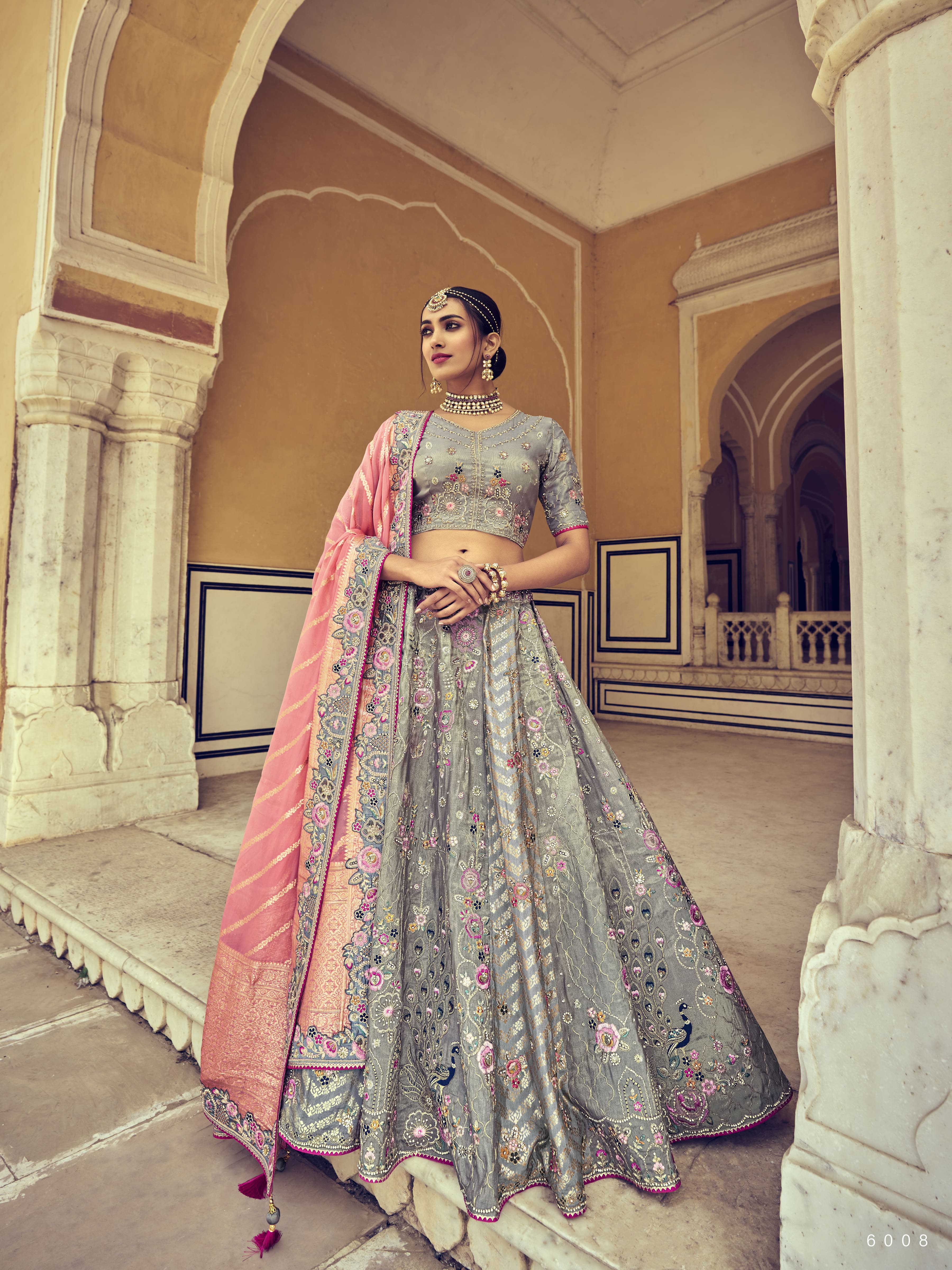 Grey colour bridal lehenga online