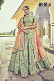 Light Firozi Gajari Color Heavy Embrodery Resam Thread Work Pure Viscose Semi-Stitched Wedding Lehenga Choli 6007