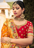 Pink, Red And Gold Orange Banarasi Silk Crush Lehenga Choli With Gota Patti Embroidery Hand Work 5001